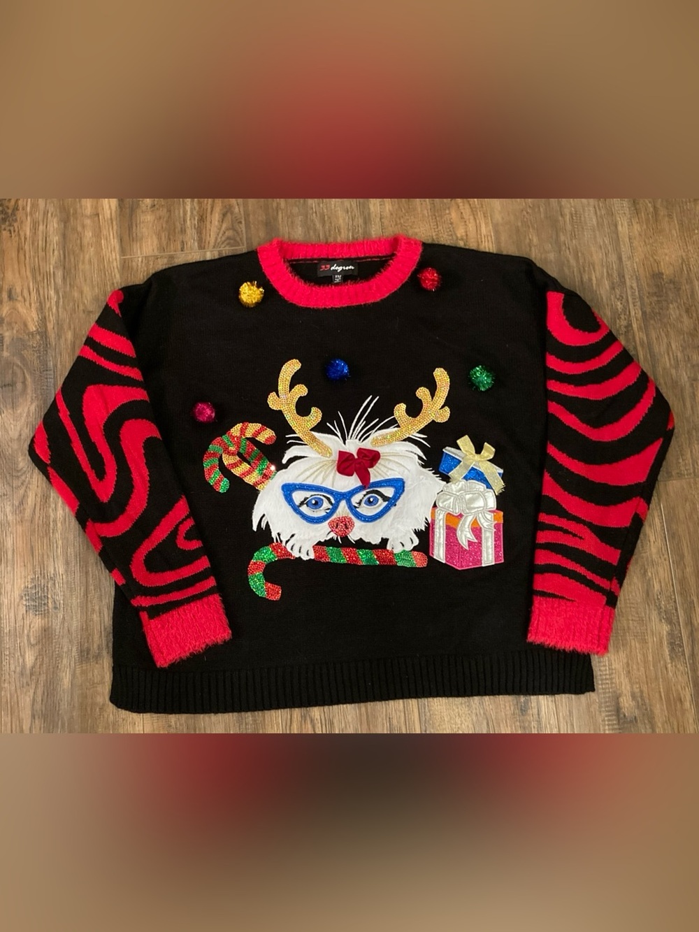 33 Degrees Women’s Ugly Cat Christmas Sweater